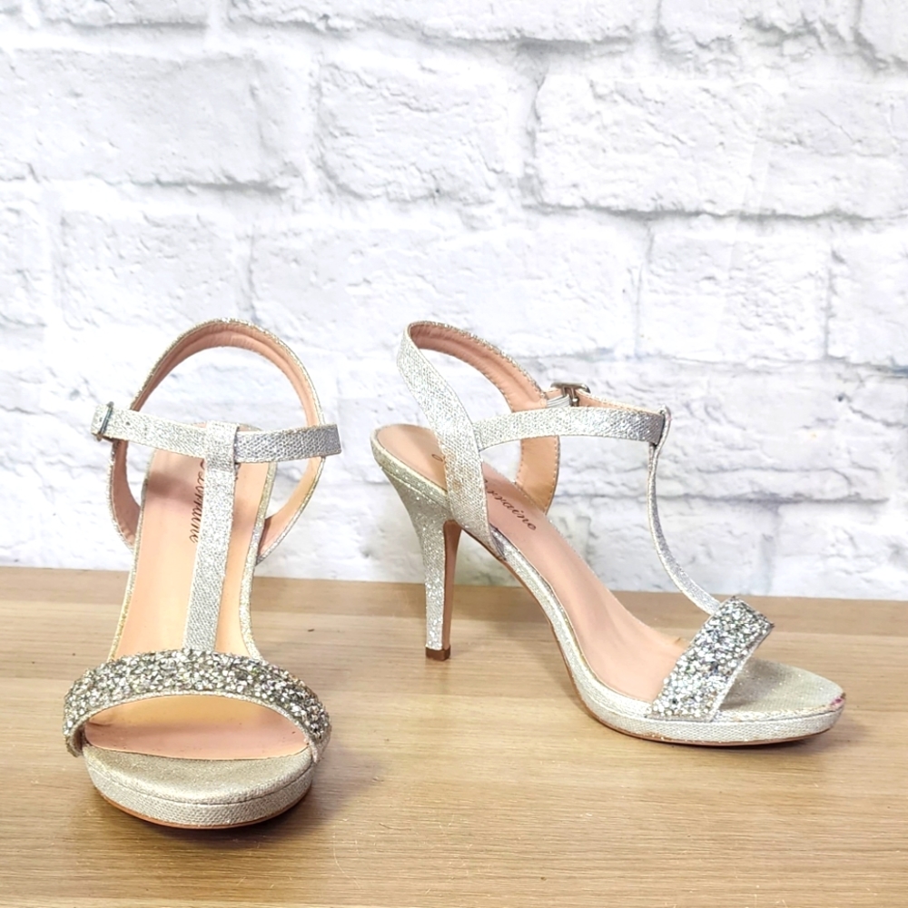 Rachel Silver sparkly Strappy Highheal party shoes size 7.5